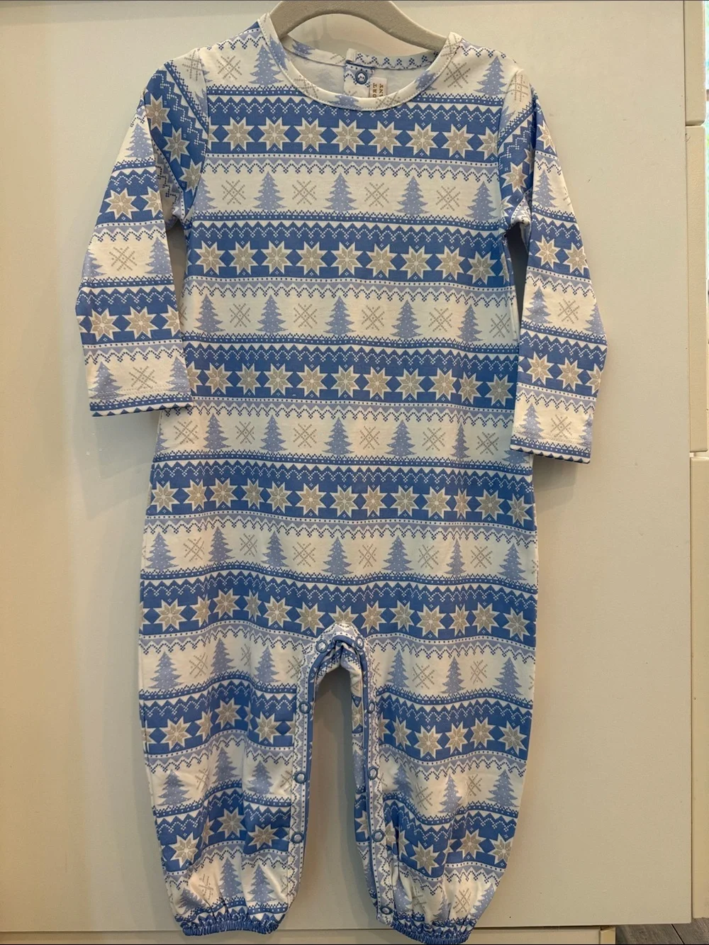 Long sleeve Patton play romper in fair isle flurries blue